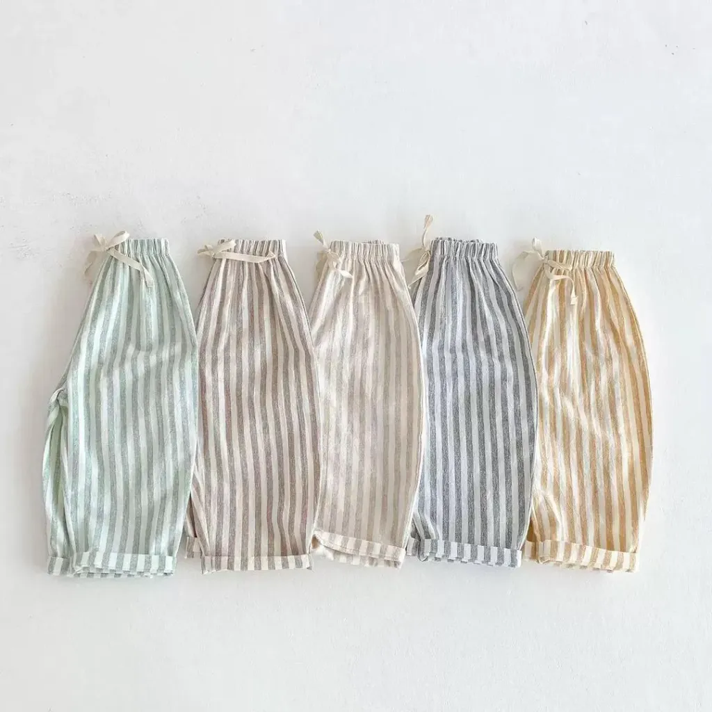 NANI - Grey & Ivory Striped Trousers (9-18M, Moka)